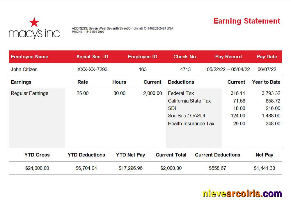 USA retail company earning statement, version 3